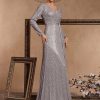 Sequin Long Sleeve V-Neck Elegant Maxi Evening Gown Women Dress