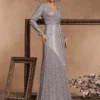 Sequin Long Sleeve V-Neck Elegant Maxi Evening Gown Women Dress