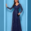 Sequin Long Sleeve V-Neck Elegant Maxi Evening Gown Women Dress