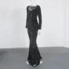 Sequin Velvet Long Sleeve V-Neck Mermaid Evening Gown Formal Party Dress