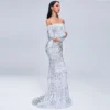 Sexy Off-Shoulder Long Sleeve Sequin Mermaid Party Maxi Dress Plus Size