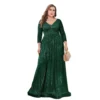 Women Plus Size Sequin Long Sleeve V-Neck Elegant Evening Party Dress