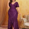 Plus Size Mermaid Sequin Evening Dress V-Neck Sleeveless High Waist