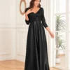 Sequin V-Neck Long Sleeve Satin Evening Gown Plus Size