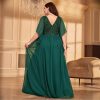 Elegant Plus Size V-Neck Sequin Chiffon Maxi Evening Dress