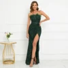 Strapless Sequin Slit Mermaid Maxi Evening Dress Hostess Plus Size