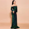Sexy Off-Shoulder Long Sleeve Sequin Mermaid Party Maxi Dress Plus Size