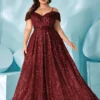 Plus Size Velvet Sequin Spaghetti Strap Evening Gown 2025 Summer Slimming Dress