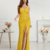 Womens Sequin Bodycon Evening Dress Spaghetti Strap V-Neck High Slit