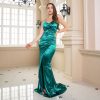 Satin Spaghetti Strap Ruched Mermaid Slit Evening Dress