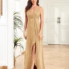 Womens Elegant Sequin Evening Cocktail Dress Deep-V Asymmetric Slit Slim