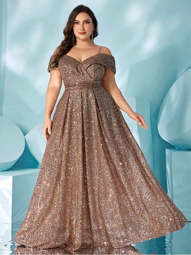 Plus Size Velvet Sequin Spaghetti Strap Evening Gown 2025 Summer Slimming Dress