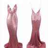 Sequin Evening Dress Women Spaghetti Strap V-Neck Backless Mermaid Gown