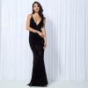 Sequin Evening Dress Women Spaghetti Strap V-Neck Backless Mermaid Gown
