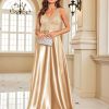 Deep-V Sleeveless Sequin Elegant Evening Gown Bridesmaid Plus Size
