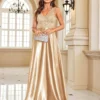 Deep-V Sleeveless Sequin Elegant Evening Gown Bridesmaid Plus Size