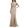 Sequin Evening Dress Sleeveless Draped Neckline Slit Maxi Elegant