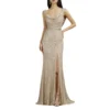 Sequin Evening Dress Sleeveless Draped Neckline Slit Maxi Elegant