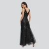 Elegant Deep V-Neck Evening Dress Gown with Embroidered Sequins