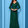 Sequin Long Sleeve V-Neck Elegant Maxi Evening Gown Women Dress
