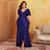 Plus Size Mermaid Sequin Evening Dress V-Neck Sleeveless High Waist