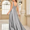 Deep-V Sleeveless Sequin Elegant Evening Gown Bridesmaid Plus Size