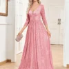 Womens Sequin V-Neck Long Sleeve Slim Maxi Evening Dress