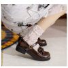 Womens Lolita Mary Jane Round Toe Bow Buckle Waxed Leather Low Heel Breathable