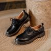 Womens Preppy Round Toe Lace-Up Leather Platform Shoes Oxfords