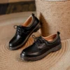Womens Preppy Round Toe Lace-Up Leather Platform Shoes Oxfords