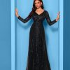 Sequin Long Sleeve V-Neck Elegant Maxi Evening Gown Women Dress