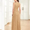 Womens Elegant Sequin Evening Cocktail Dress Deep-V Asymmetric Slit Slim