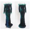 Feather Off-Shoulder Sequin Velvet Stretch Mermaid Evening Party Dress