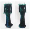 Feather Off-Shoulder Sequin Velvet Stretch Mermaid Evening Party Dress
