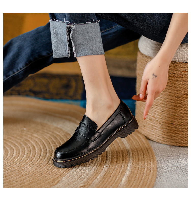 Womens Retro Round Toe Leather Loafer Flats Shoes Slip On Casual All Season