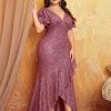 Plus Size Mermaid Sequin Evening Dress V-Neck Sleeveless High Waist