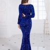 Long Sleeve Sequin Stretchy Mermaid Evening Dress Floor-Length Elegant