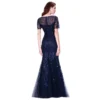 Plus Size Sequin Tulle Mermaid Evening Dress Short Sleeve Floor-Length