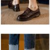 Womens Preppy Round Toe Lace-Up Leather Platform Shoes Oxfords