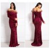 Feather Off-Shoulder Sequin Velvet Stretch Mermaid Evening Party Dress
