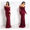 Feather Off-Shoulder Sequin Velvet Stretch Mermaid Evening Party Dress