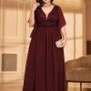Elegant Plus Size V-Neck Sequin Chiffon Maxi Evening Dress