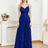 Spaghetti Strap V-Neck Sequin Evening Dress Bridesmaid Party Wedding Plus Size