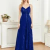 Spaghetti Strap V-Neck Sequin Evening Dress Bridesmaid Party Wedding Plus Size