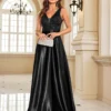 Deep-V Sleeveless Sequin Elegant Evening Gown Bridesmaid Plus Size