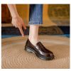 Womens Retro Round Toe Leather Loafer Flats Shoes Slip On Casual All Season