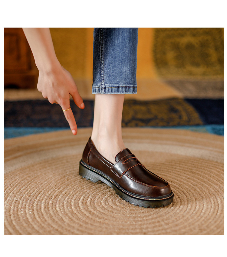 Womens Retro Round Toe Leather Loafer Flats Shoes Slip On Casual All Season