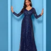 Sequin Long Sleeve V-Neck Elegant Maxi Evening Gown Women Dress