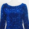 Long Sleeve Sequin Stretch Velvet Mermaid Evening Dress