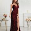 Womens Sequin Bodycon Evening Dress Spaghetti Strap V-Neck High Slit